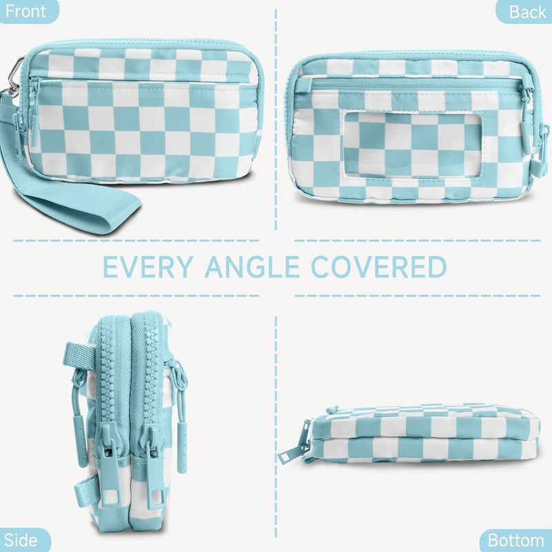 NBERMOTION Checkered Nylon Wristlet Wallets for Women RFID Blocking Purse With Credit Card Holder & Crossbody Strap - Image 5